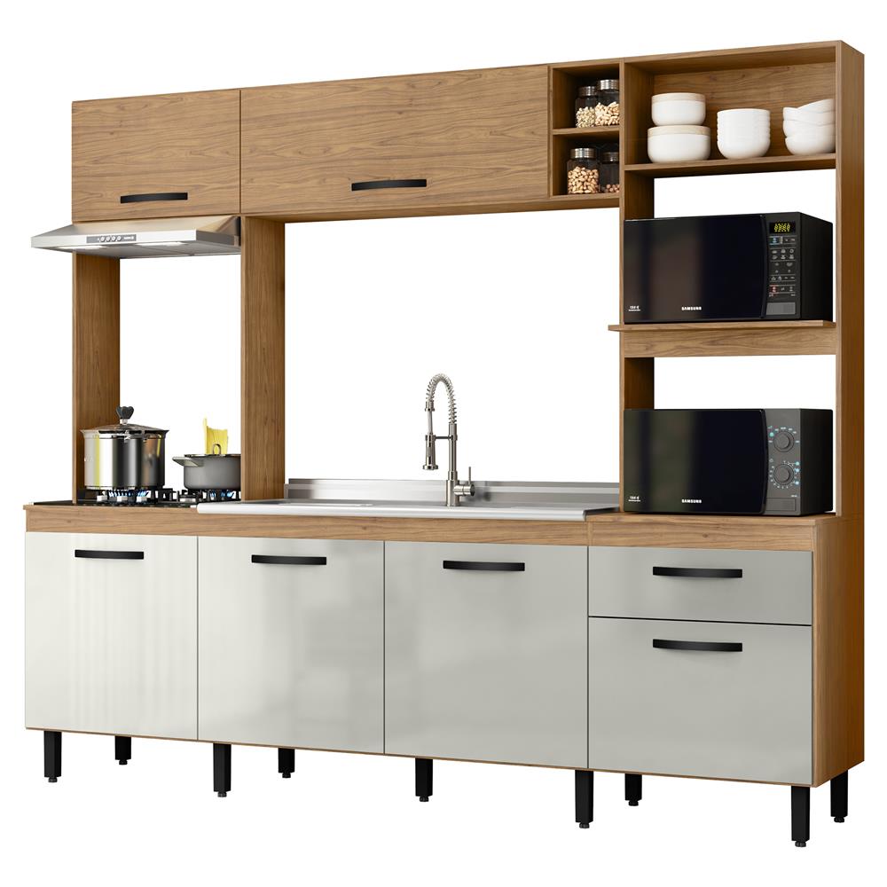 Cozinha compacta grande 6 portas 1 gaveta Zoe - freijó / off-white CC035