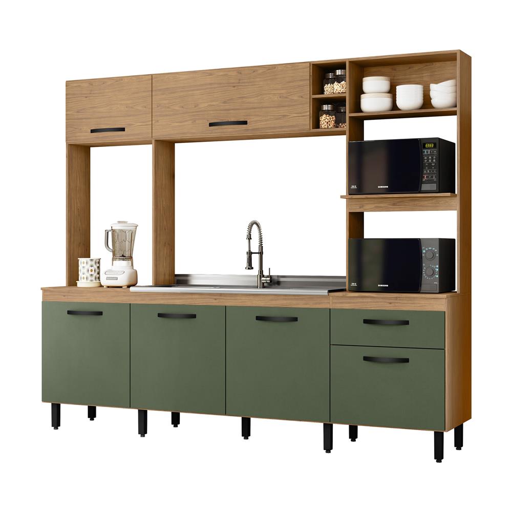 Cozinha compacta grande 6 portas 1 gaveta Zoe - freijó / Jade CC035