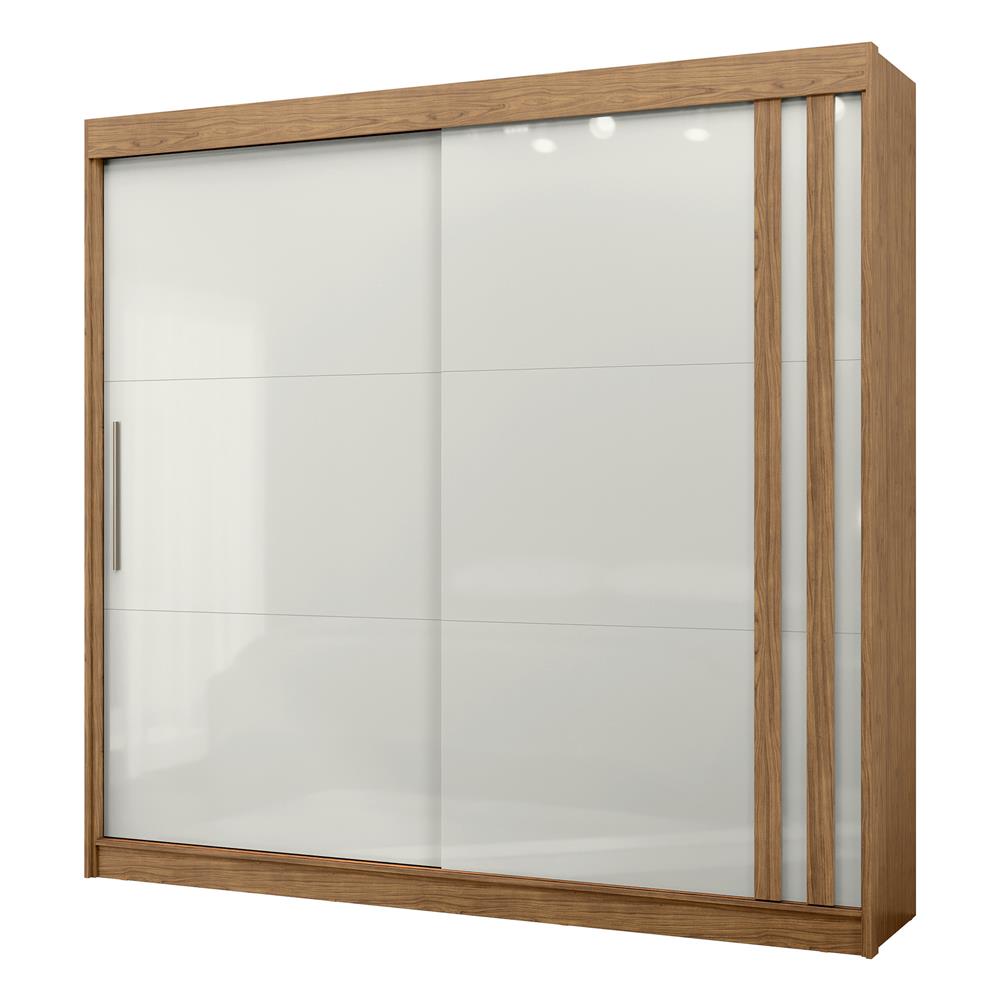 Guarda-roupa grande para casal 100% MDF 2 portas de correr 4 gavetas Seul - freijó / off-white RD024