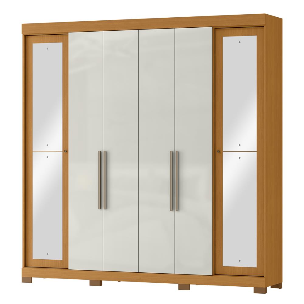 Guarda-roupa casal 6 portas e 4 gavetas Bogotá - com espelho - cinamomo / off-white RG074.NE