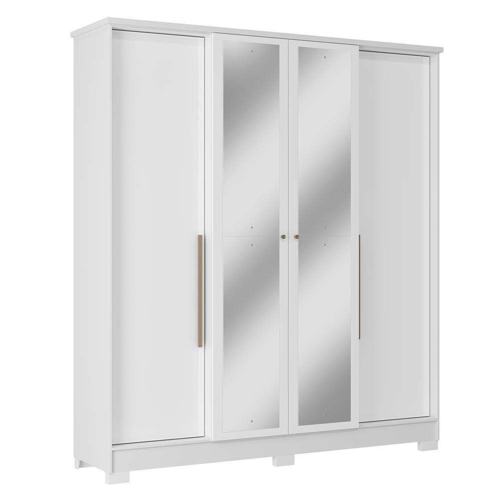 Guarda-roupa casal 4 portas 2 gavetas Mônaco - com espelho - branco / branco  RG108.E