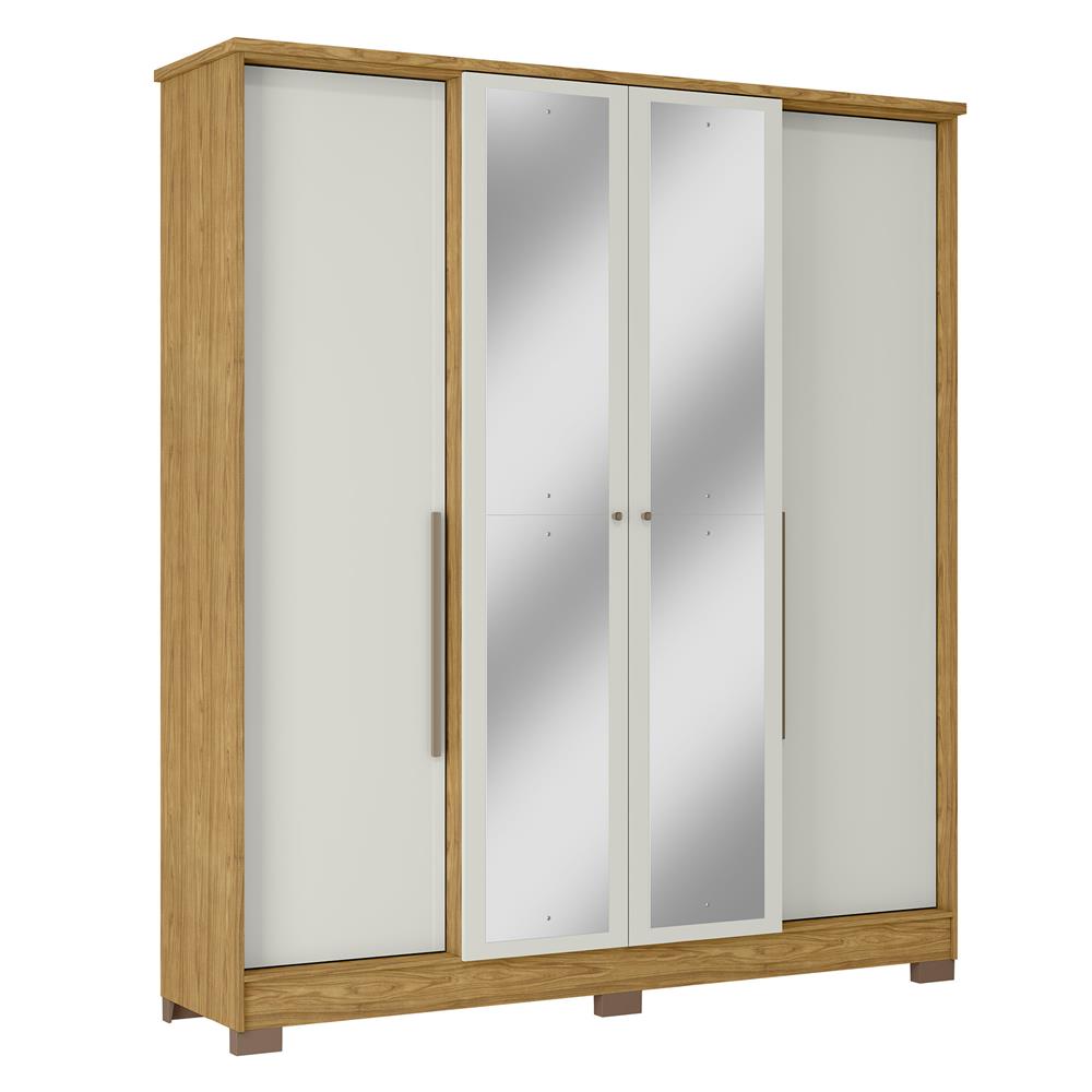 Guarda-roupa casal 4 portas 2 gavetas Mônaco - com espelho - marrocos / off-white  RG108.E