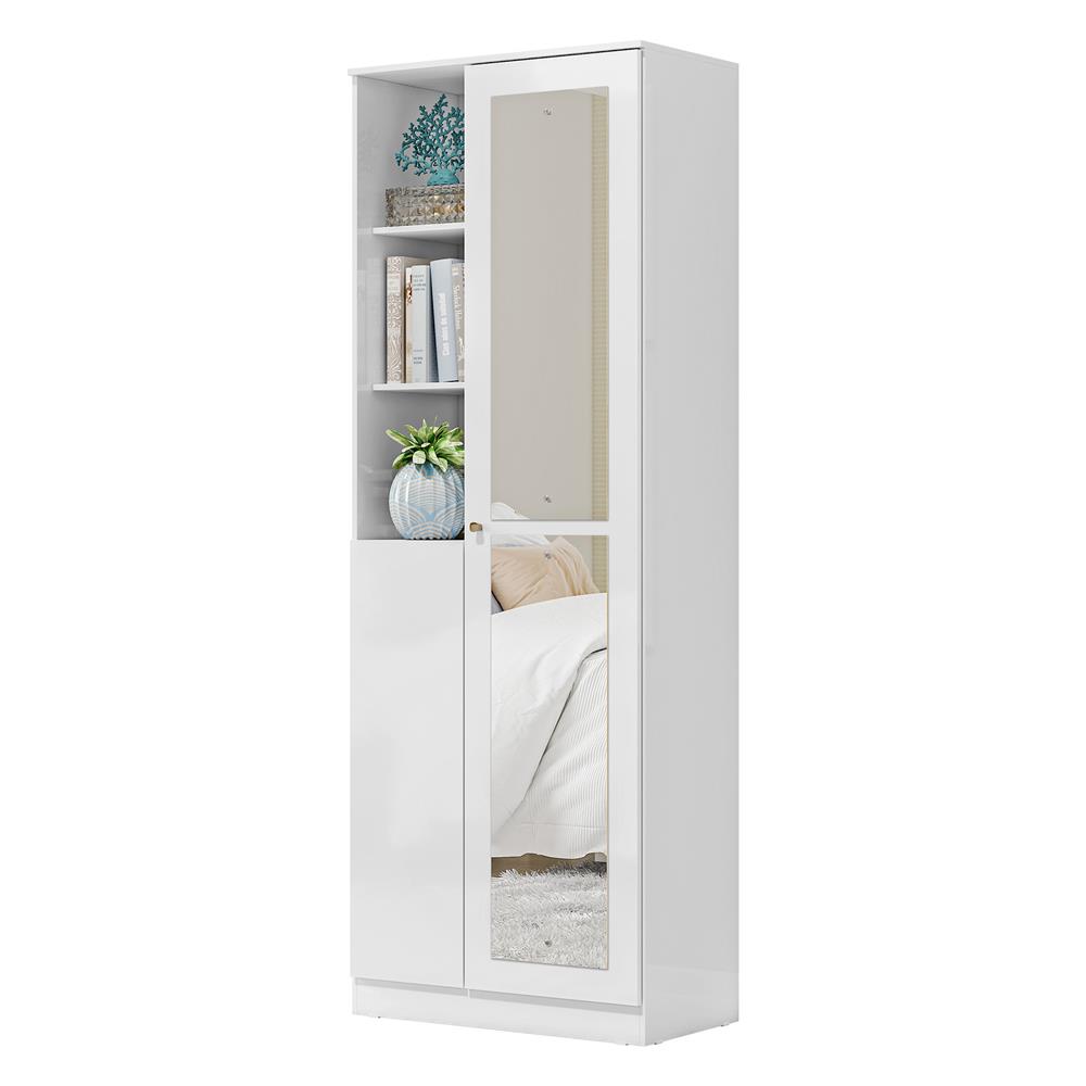 Multiuso Organizador 2 portas 7 prateleiras com nichos Lince - com espelho - branco neve / branco neve  MU001.NE