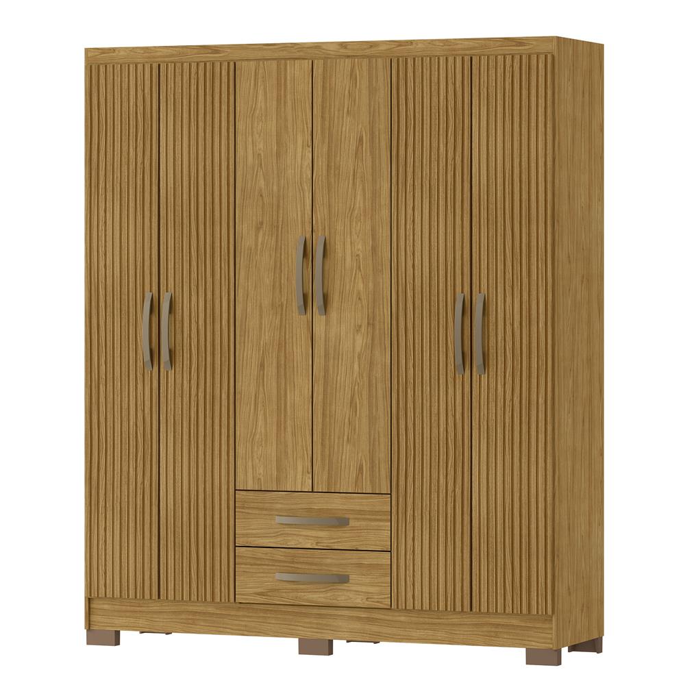 Guarda-roupa casal 6 portas 2 gavetas Santiago - marrocos / marrocos ripado RG119
