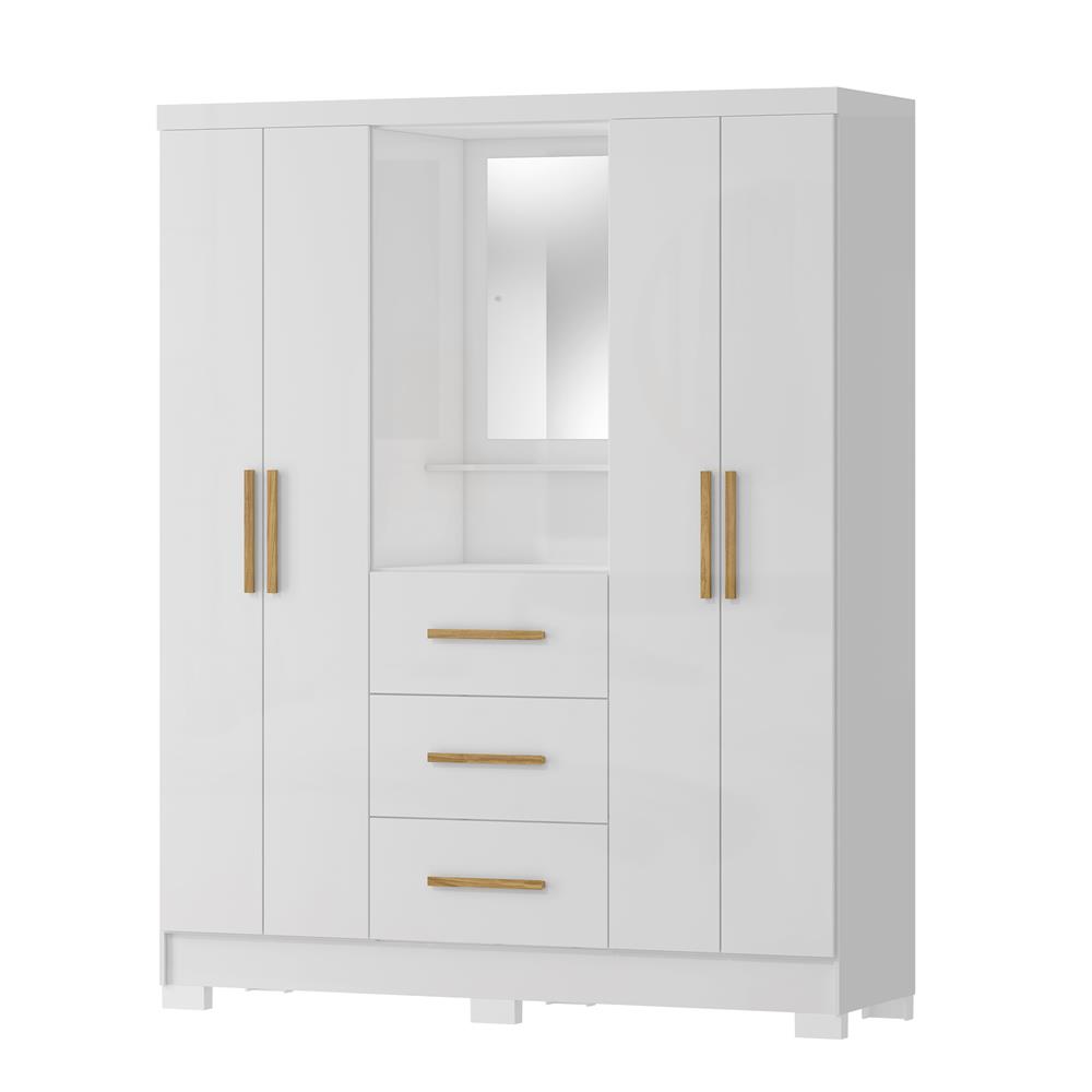 Guarda-roupa capelinha 4 portas 3 gavetas Capella com espelho - branco neve / branco neve RG139.E