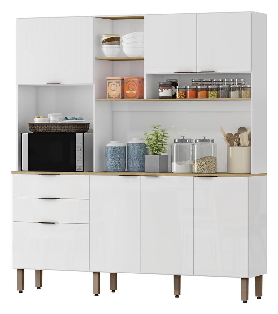 Cozinha compacta 7 portas e 2 gavetas Boreal - branco neve / castanho CC040
