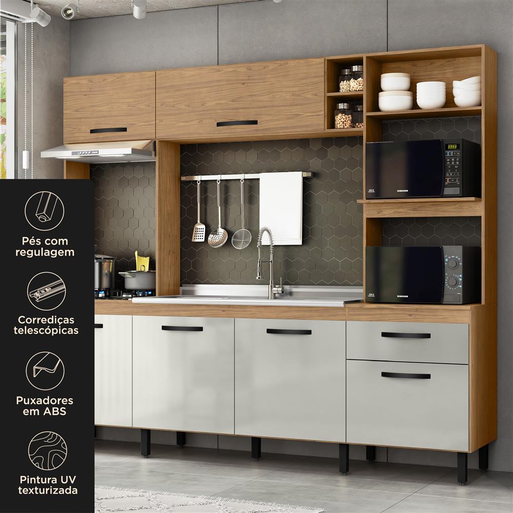 Cozinha compacta grande 6 portas 1 gaveta Zoe - freijó / off-white CC035 