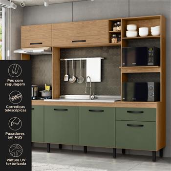 Cozinha compacta grande 6 portas 1 gaveta Zoe - freijó / Jade CC035 