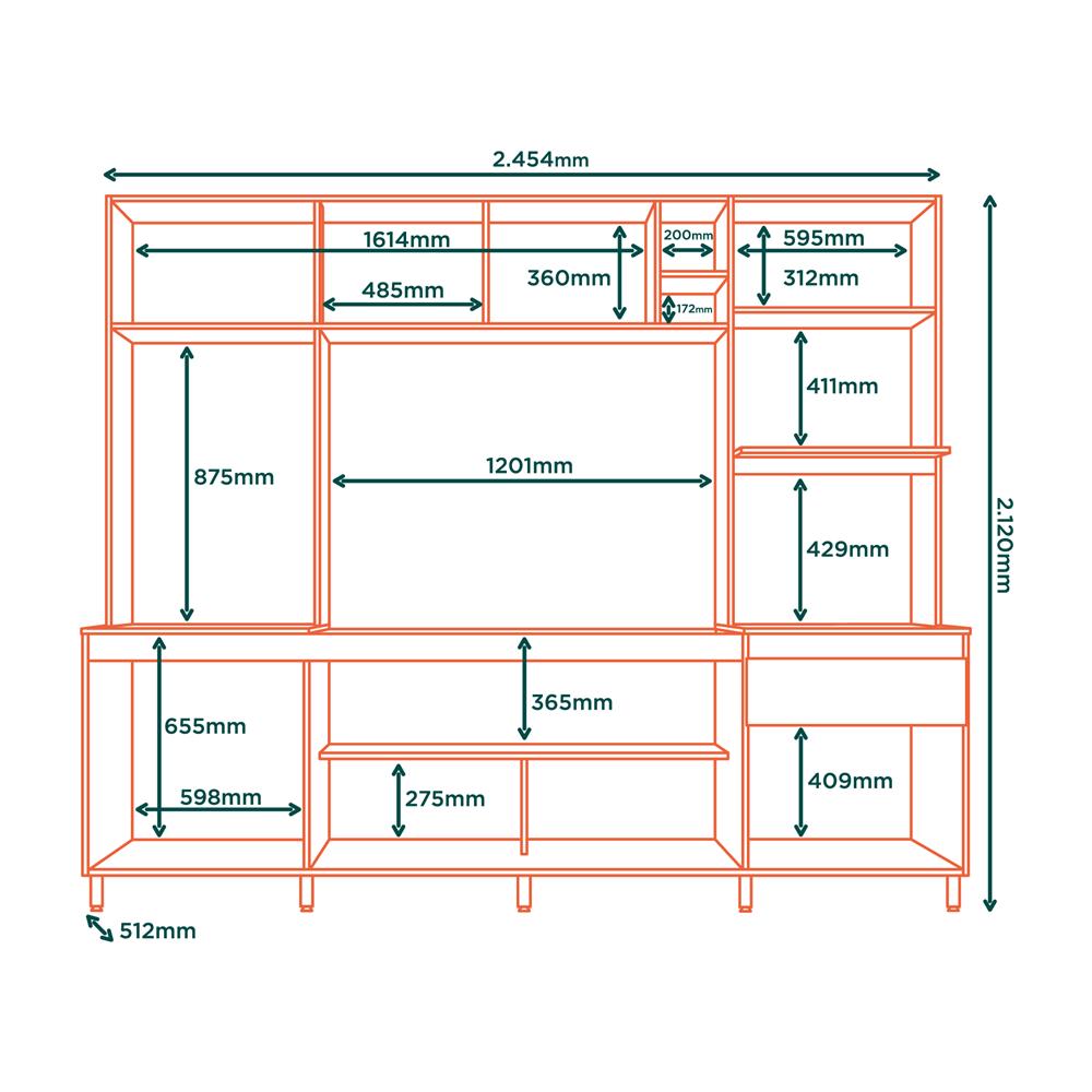 Cozinha compacta grande 6 portas 1 gaveta Zoe - freijó / Jade CC035 