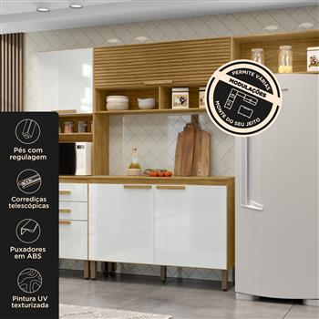 Cozinha Compacta 6 portas 2 gavetas Sara - Balcão simples - marrocos / off-white  CC043 