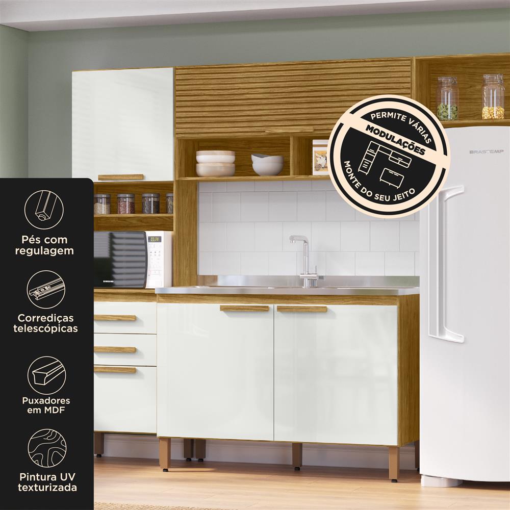 Cozinha Compacta 6 portas 2 gavetas Sara - Balcão para pia - marrocos / off-white  CC043 