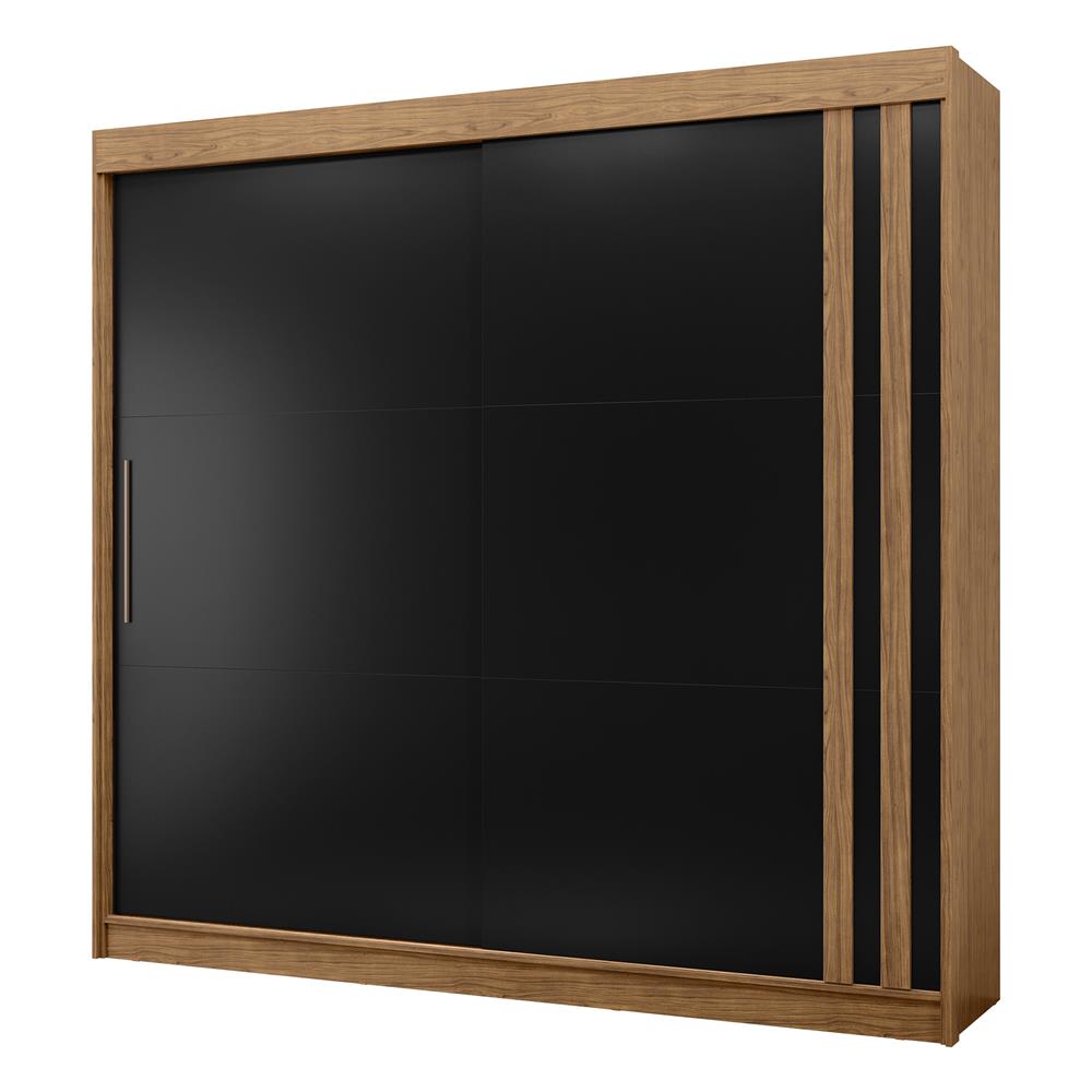 Guarda-roupa grande para casal 100% MDF 2 portas de correr 4 gavetas Seul - freijó / nero RD024 