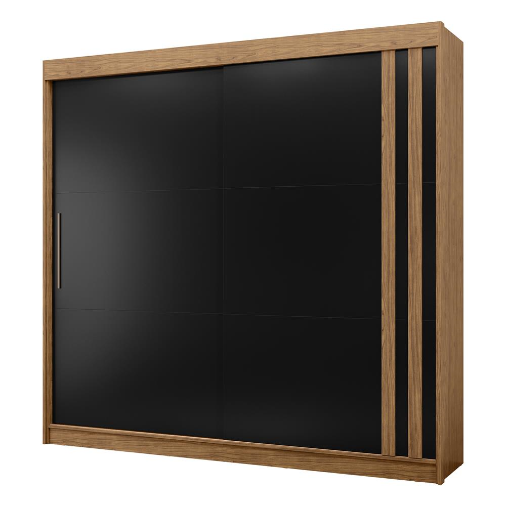 Guarda-roupa grande para casal 100% MDF 2 portas de correr 4 gavetas Seul - freijó / nero RD024 