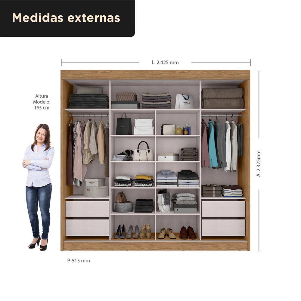 Guarda-roupa grande para casal 100% MDF 2 portas de correr 4 gavetas Seul - freijó / nero RD024 