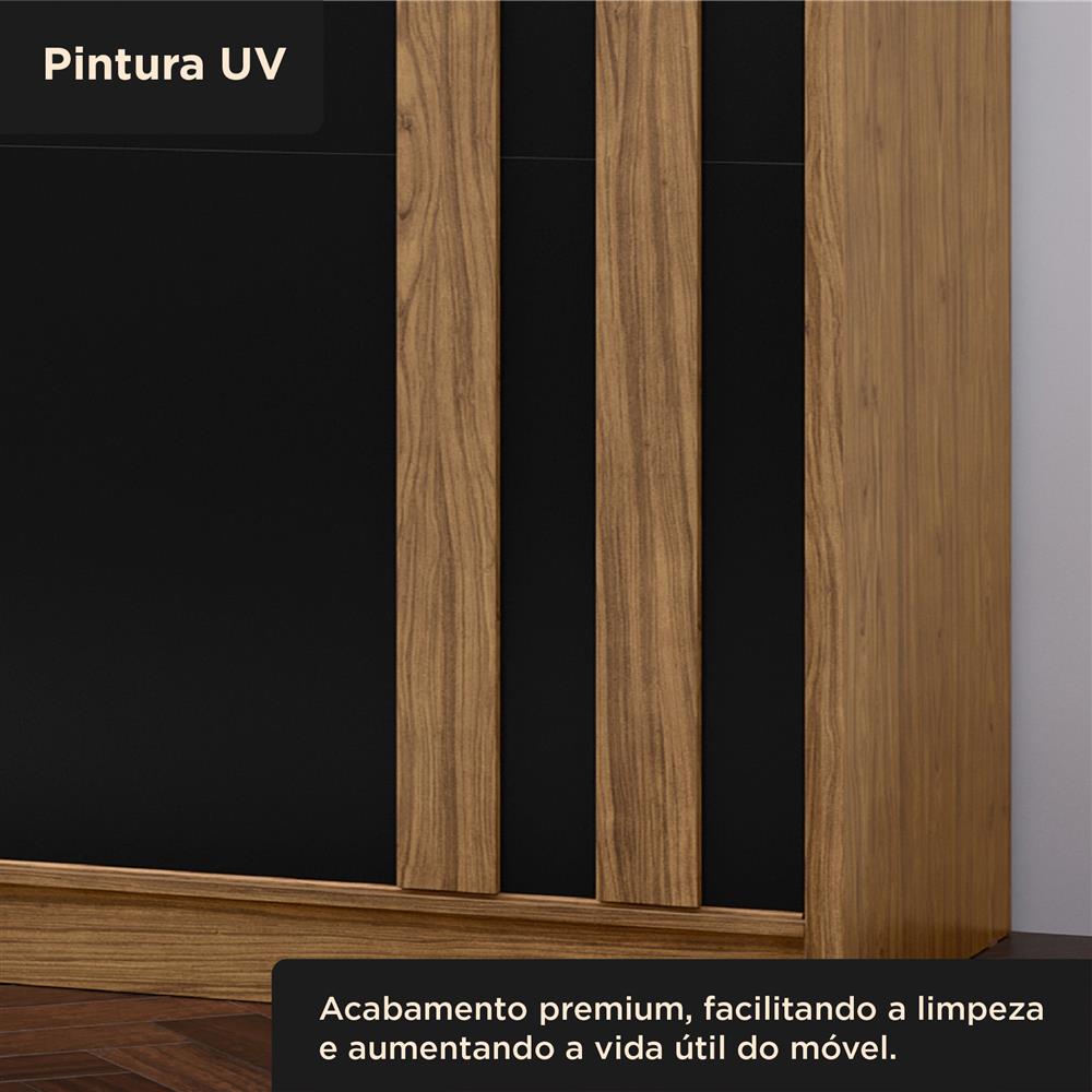 Guarda-roupa grande para casal 100% MDF 2 portas de correr 4 gavetas Seul - freijó / nero RD024 