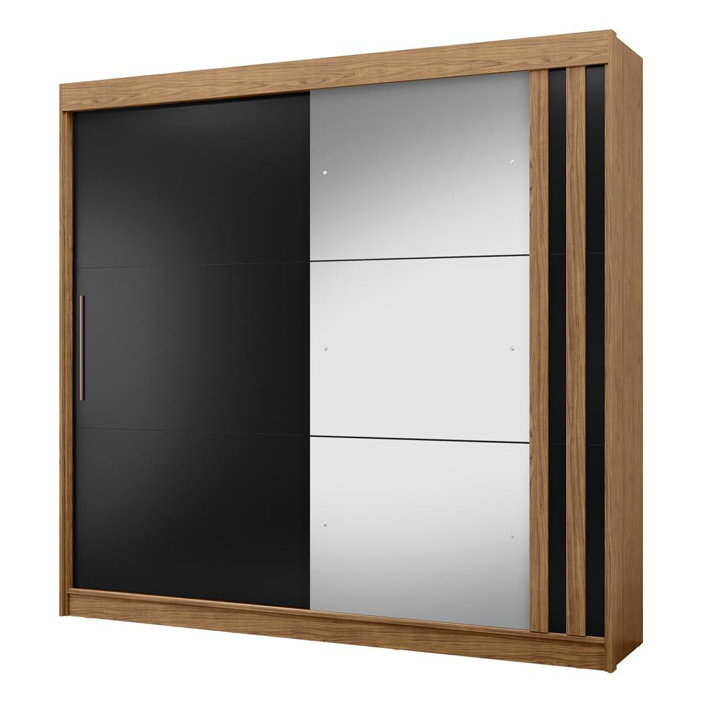 Guarda-roupa grande para casal 100% MDF 2 portas de correr 4 gavetas Seul - com espelho - freijó / nero RD024.E 