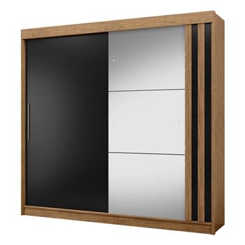 Guarda-roupa grande para casal 100% MDF 2 portas de correr 4 gavetas Seul - com espelho - freijó / nero RD024.E 