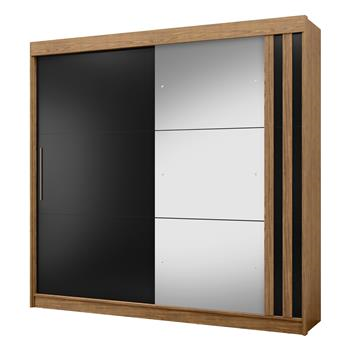 Guarda-roupa grande para casal 100% MDF 2 portas de correr 4 gavetas Seul - com espelho - freijó / nero RD024.E 