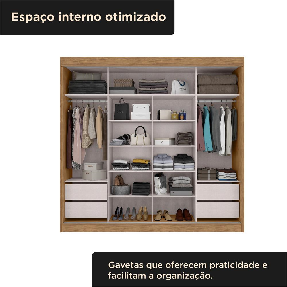 Guarda-roupa grande para casal 100% MDF 2 portas de correr 4 gavetas Seul - com espelho - freijó / nero RD024.E 
