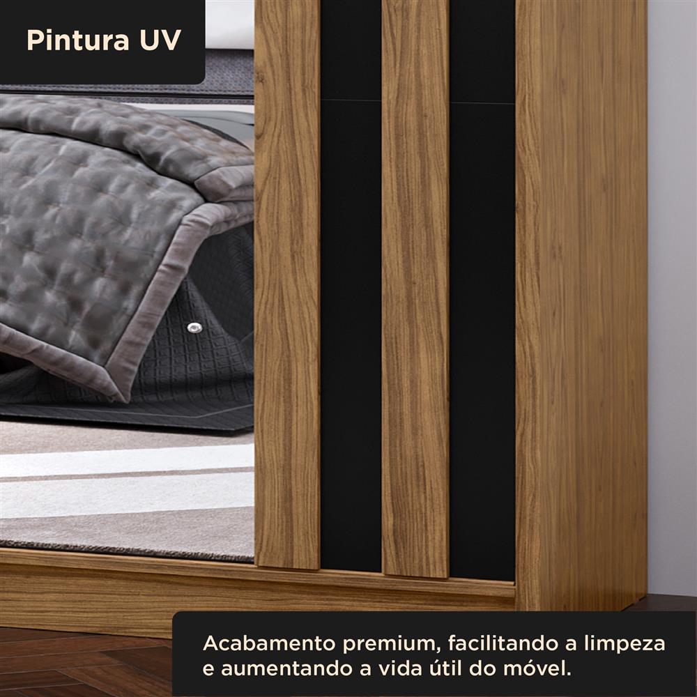 Guarda-roupa grande para casal 100% MDF 2 portas de correr 4 gavetas Seul - com espelho - freijó / nero RD024.E 