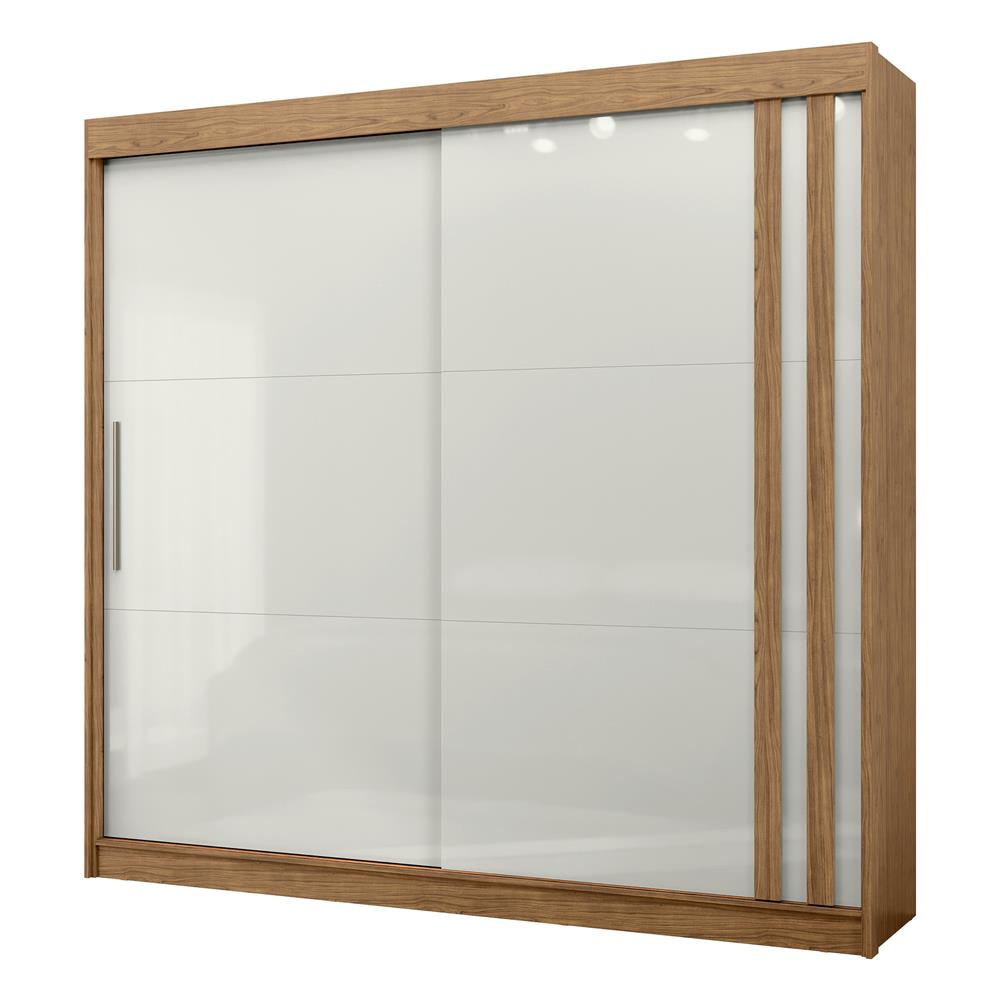 Guarda-roupa grande para casal 100% MDF 2 portas de correr 4 gavetas Seul - freijó / off-white RD024 