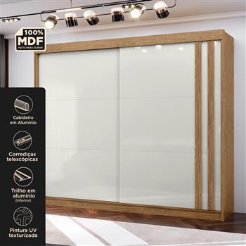 Guarda-roupa grande para casal 100% MDF 2 portas de correr 4 gavetas Seul - freijó / off-white RD024 