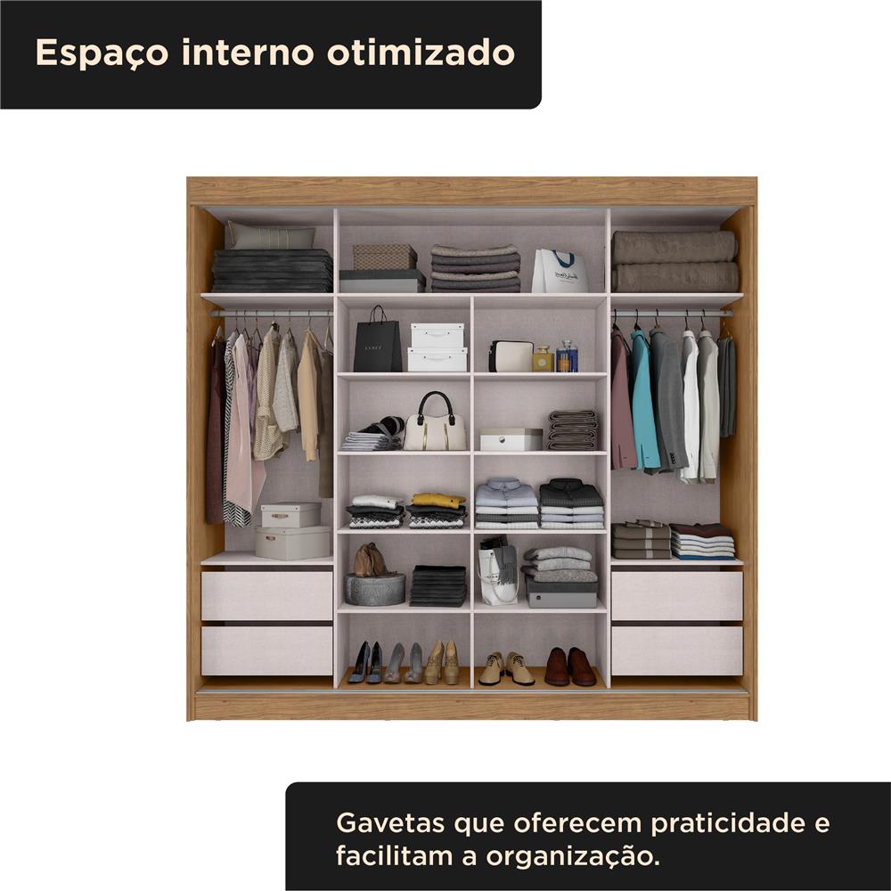 Guarda-roupa grande para casal 100% MDF 2 portas de correr 4 gavetas Seul - freijó / off-white RD024 
