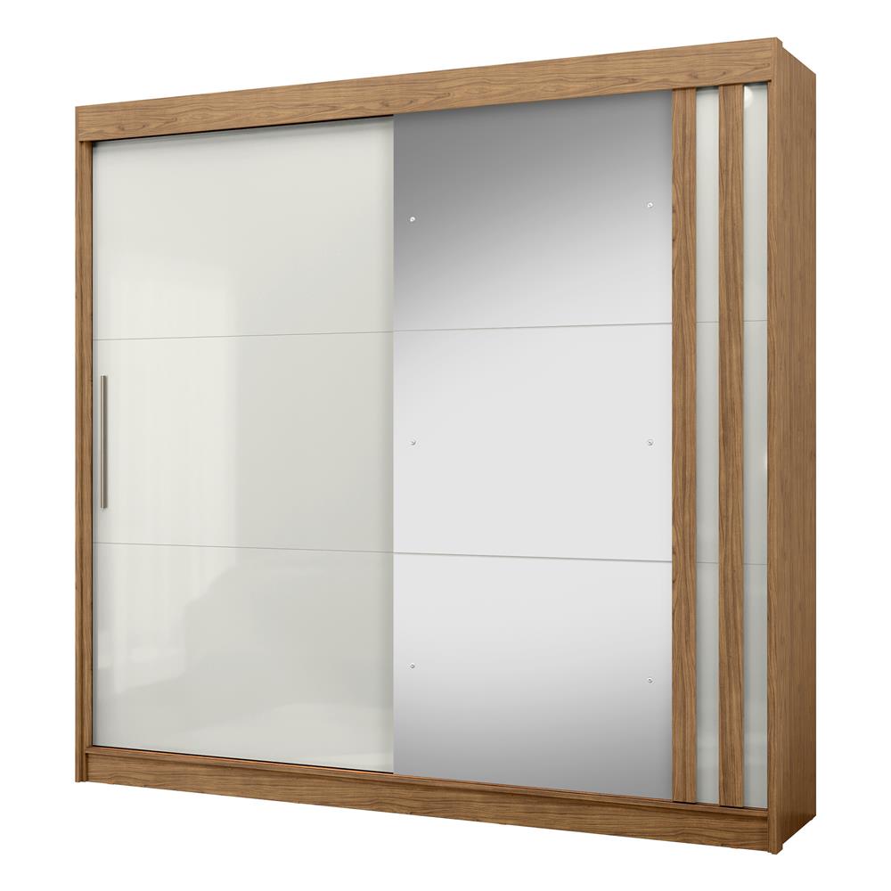 Guarda-roupa grande para casal 100% MDF 2 portas de correr 4 gavetas Seul - com espelho - freijó / off-white RD024.E 