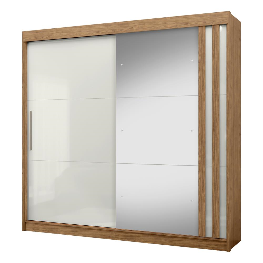 Guarda-roupa grande para casal 100% MDF 2 portas de correr 4 gavetas Seul - com espelho - freijó / off-white RD024.E 