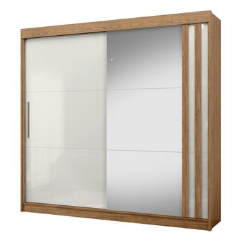 Guarda-roupa grande para casal 100% MDF 2 portas de correr 4 gavetas Seul - com espelho - freijó / off-white RD024.E 