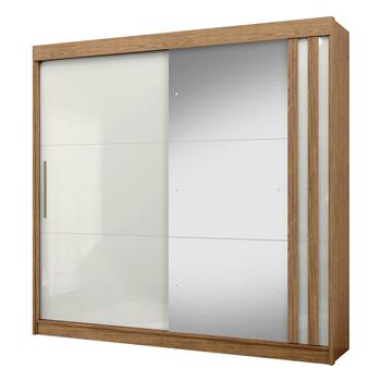 Guarda-roupa grande para casal 100% MDF 2 portas de correr 4 gavetas Seul - com espelho - freijó / off-white RD024.E 