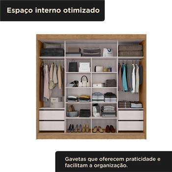 Guarda-roupa grande para casal 100% MDF 2 portas de correr 4 gavetas Seul - com espelho - freijó / off-white RD024.E 