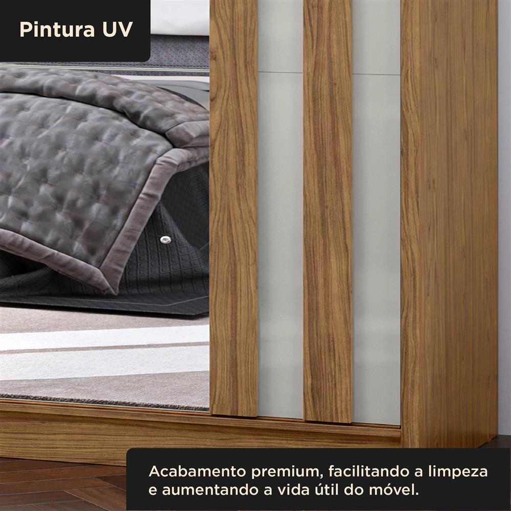 Guarda-roupa grande para casal 100% MDF 2 portas de correr 4 gavetas Seul - com espelho - freijó / off-white RD024.E 