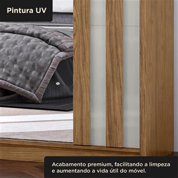 Guarda-roupa grande para casal 100% MDF 2 portas de correr 4 gavetas Seul - com espelho - freijó / off-white RD024.E 