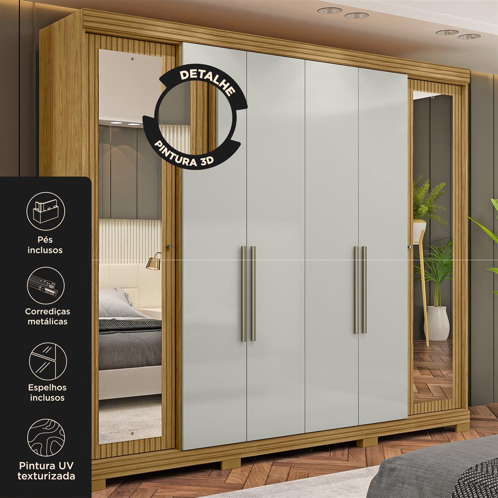 Guarda-roupa grande para casal 6 portas 2 gavetas com espelho Bogotá - com espelho - marrocos / off-white RG074.E 