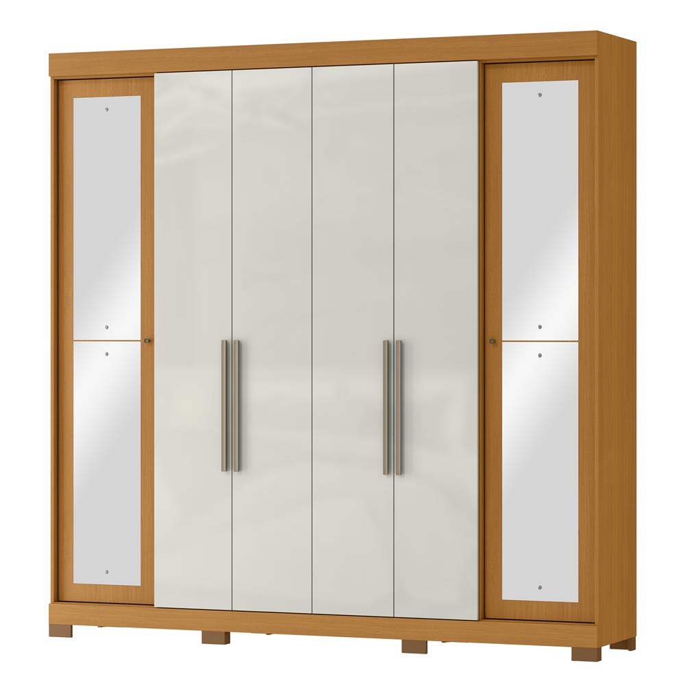 Guarda-roupa casal 6 portas e 4 gavetas Bogotá - com espelho - cinamomo / off-white RG074.NE 
