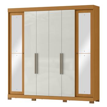 Guarda-roupa casal 6 portas e 4 gavetas Bogotá - com espelho - cinamomo / off-white RG074.NE 