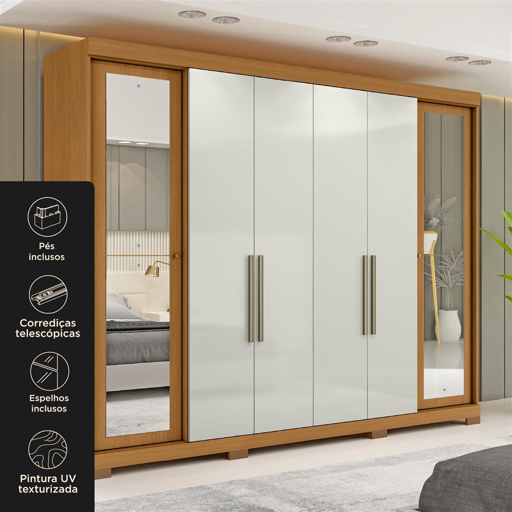 Guarda-roupa casal 6 portas e 4 gavetas Bogotá - com espelho - cinamomo / off-white RG074.NE 