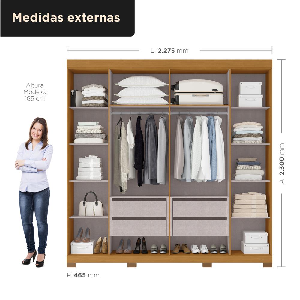 Guarda-roupa casal 6 portas e 4 gavetas Bogotá - com espelho - cinamomo / off-white RG074.NE 