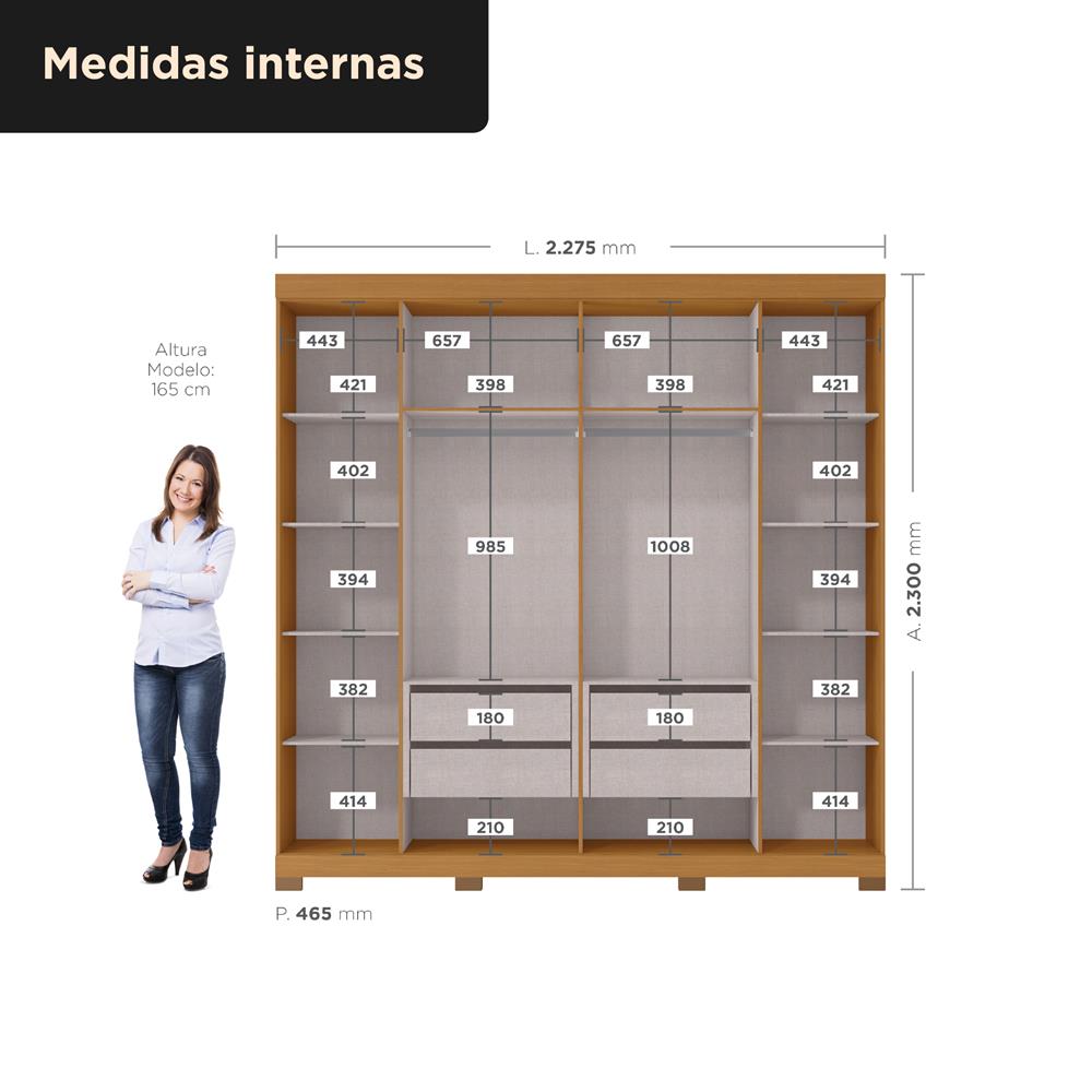 Guarda-roupa casal 6 portas e 4 gavetas Bogotá - com espelho - cinamomo / off-white RG074.NE 