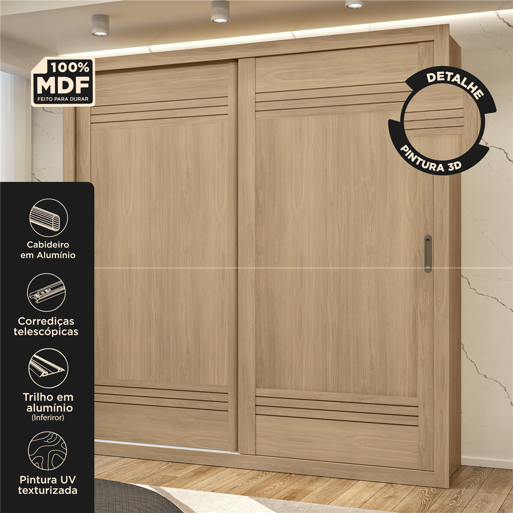 Guarda-roupa grande para casal 100% MDF 2 portas de correr 4 gavetas Trípoli - castanho / castanho usinado  RD033  