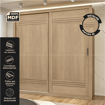 Guarda-roupa grande para casal 100% MDF 2 portas de correr 4 gavetas Trípoli - castanho / castanho usinado  RD033  