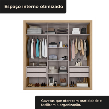 Guarda-roupa grande para casal 100% MDF 2 portas de correr 4 gavetas Trípoli - castanho / castanho usinado  RD033  