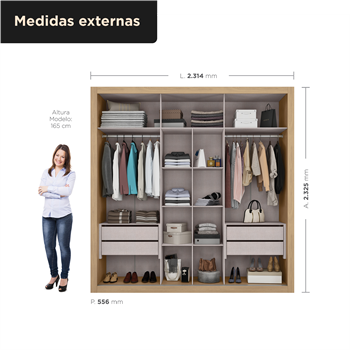 Guarda-roupa grande para casal 100% MDF 2 portas de correr 4 gavetas Trípoli - castanho / castanho usinado  RD033  