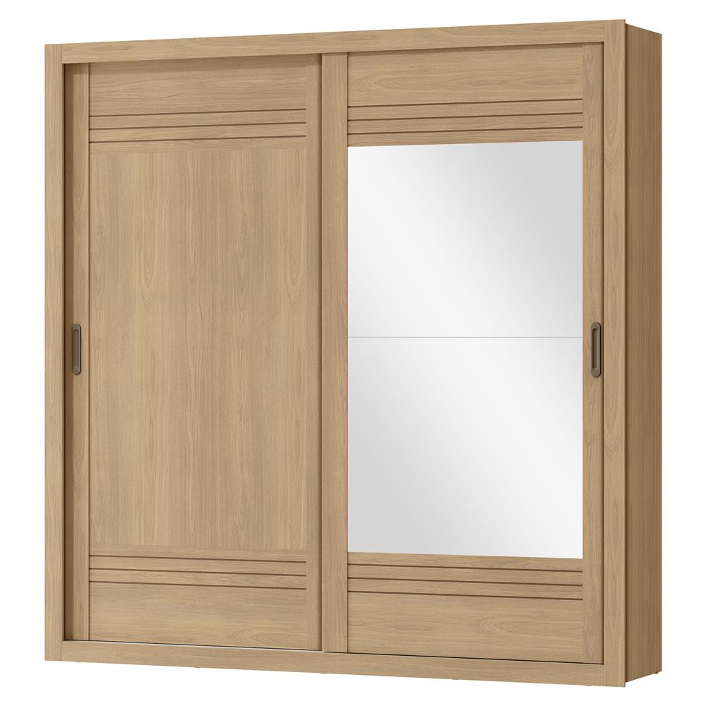 Guarda-roupa grande para casal 100% MDF 2 portas de correr 4 gavetas Trípoli - com espelho - castanho / castanho usinado  RD033.E 