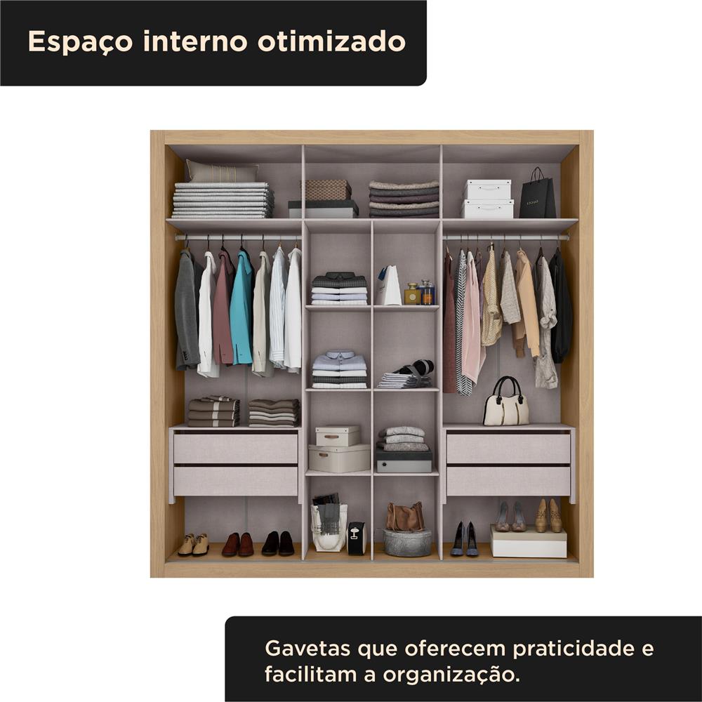 Guarda-roupa grande para casal 100% MDF 2 portas de correr 4 gavetas Trípoli - com espelho - castanho / castanho usinado  RD033.E 