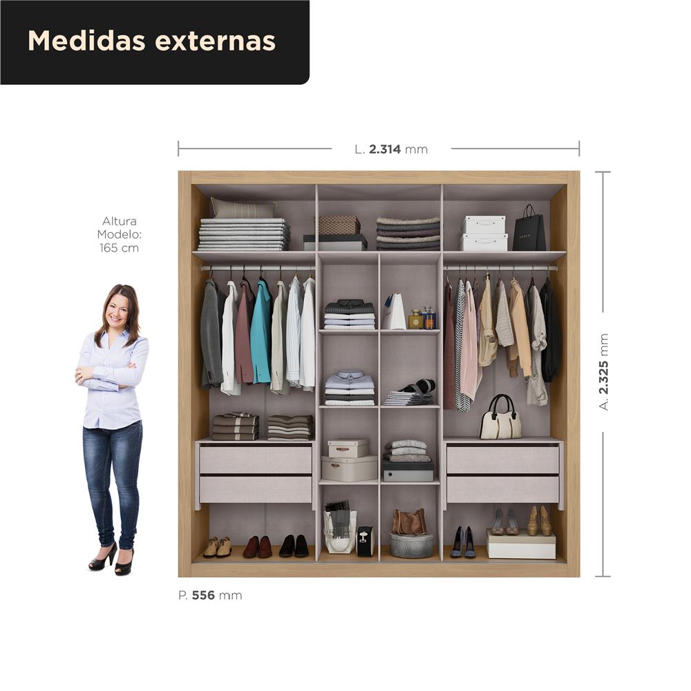 Guarda-roupa grande para casal 100% MDF 2 portas de correr 4 gavetas Trípoli - com espelho - castanho / castanho usinado  RD033.E 
