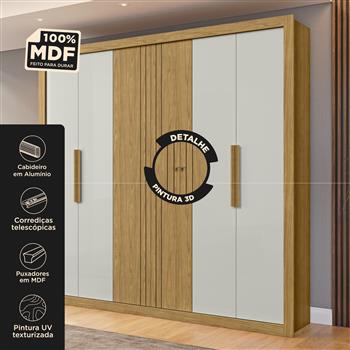 Guarda-roupa grande para casal 100% MDF 6 portas 3 gavetas Montecarlo - marrocos / off-white  RG129  