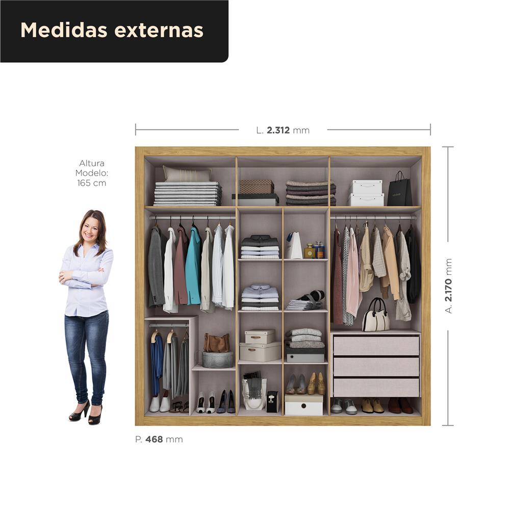 Guarda-roupa grande para casal 100% MDF 6 portas 3 gavetas Montecarlo - marrocos / off-white  RG129  