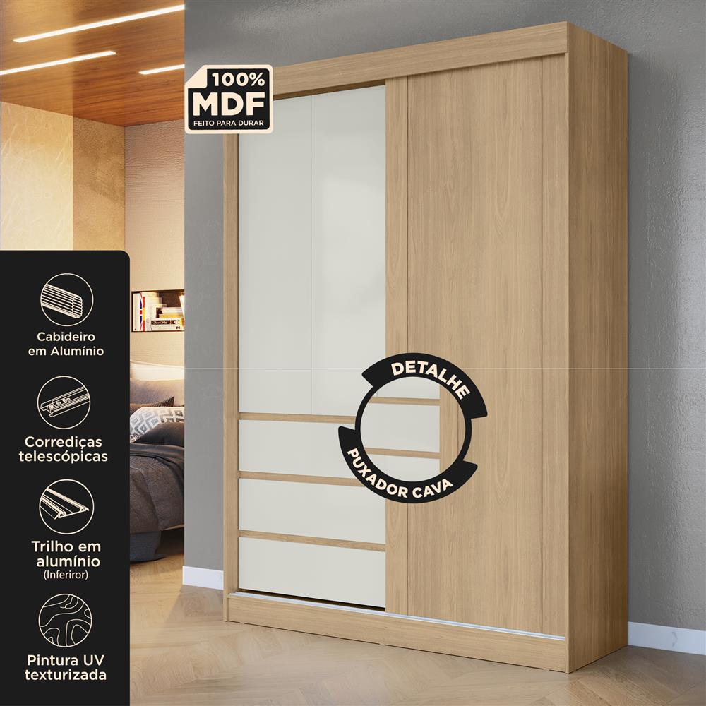 Guarda-roupa grande 100% MDF 3 portas 3 gavetas Bagdá - castanho / off-white  RD032 